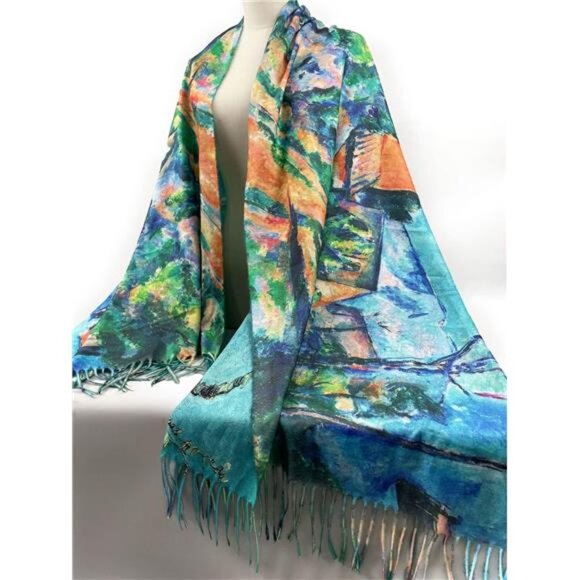 Womens Art Scarf Van Gogh Reversible Soft Cashmere Feel Shawl Wrap Gift Box - Picture 3 of 6